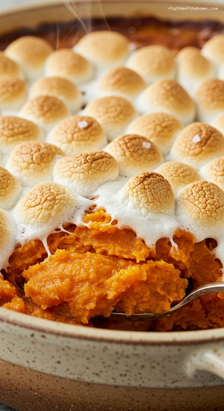 Toasted Marshmallow Sweet Potato Casserole – Closeup