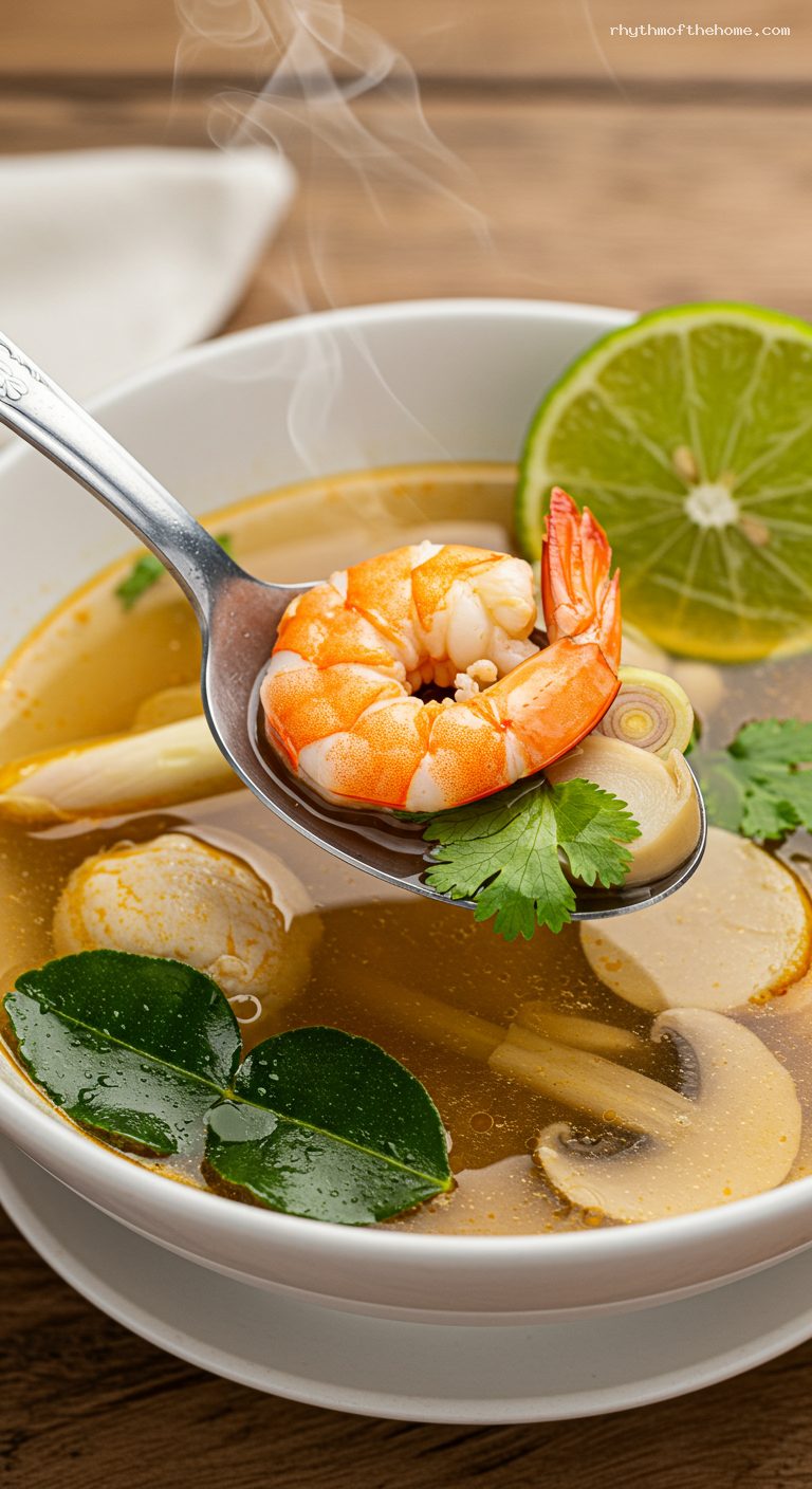 Tom Yum Goong: Hot and Sour Shrimp Soup – Closeup
