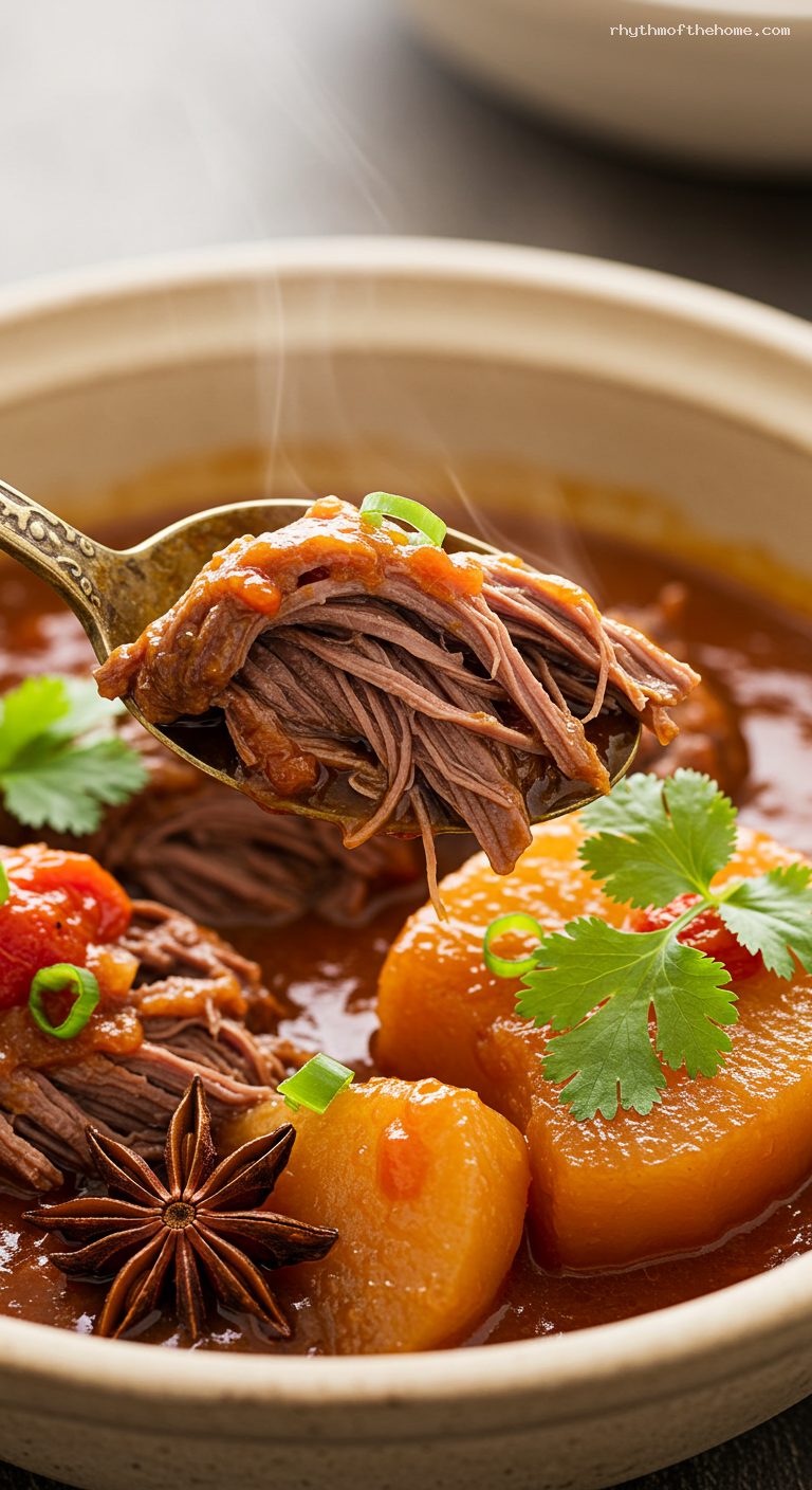 Tomato-Braised Beef Brisket with Daikon – Closeup