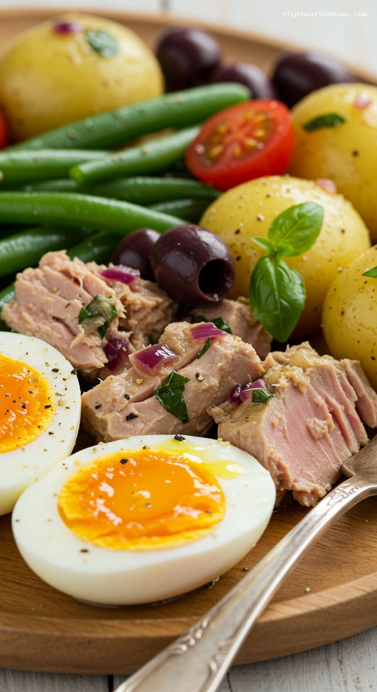 Tuna Niçoise Salad with Jammy Eggs – Closeup
