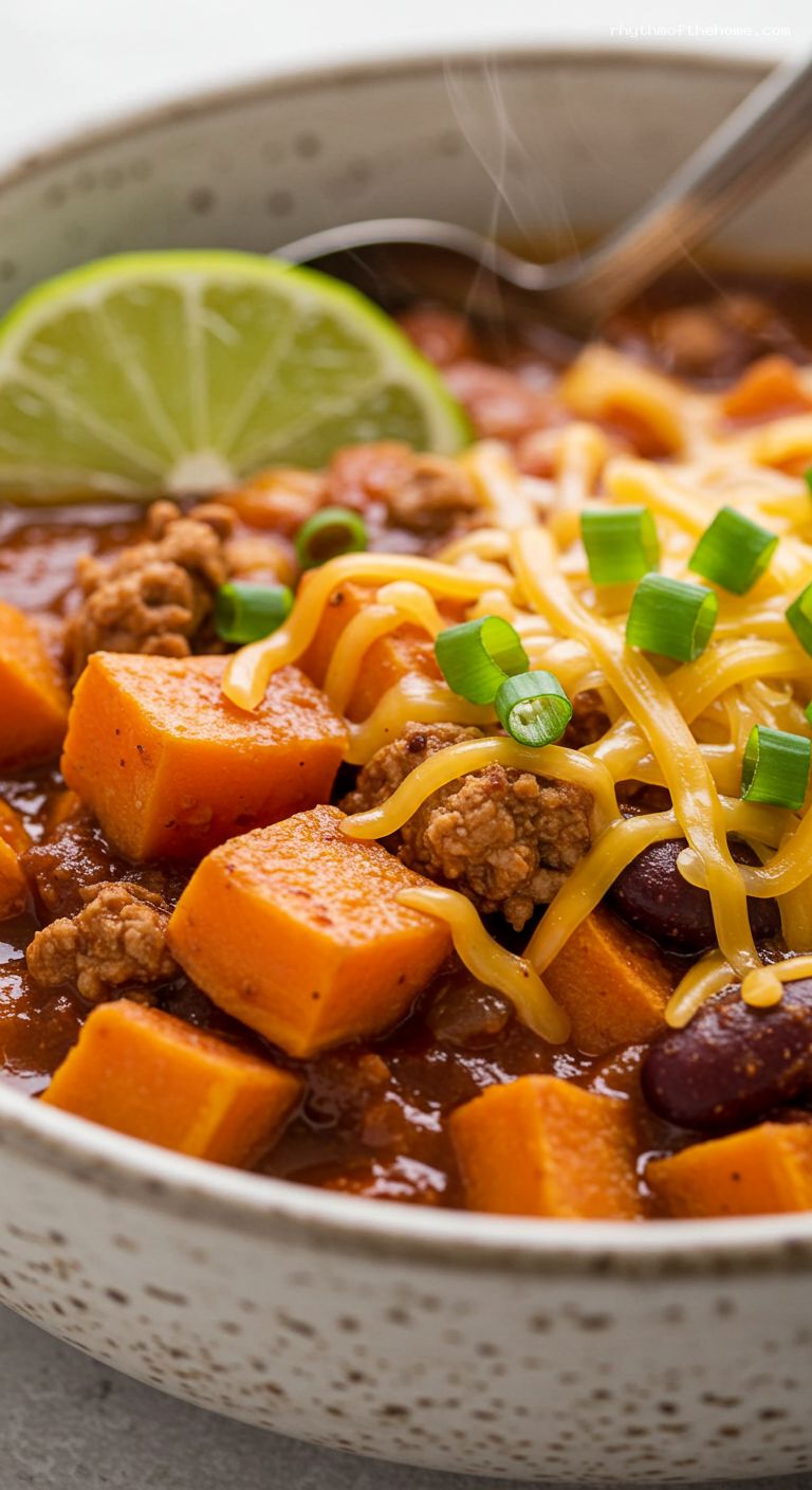 Turkey Chili with Sweet Potatoes and Lime – Closeup