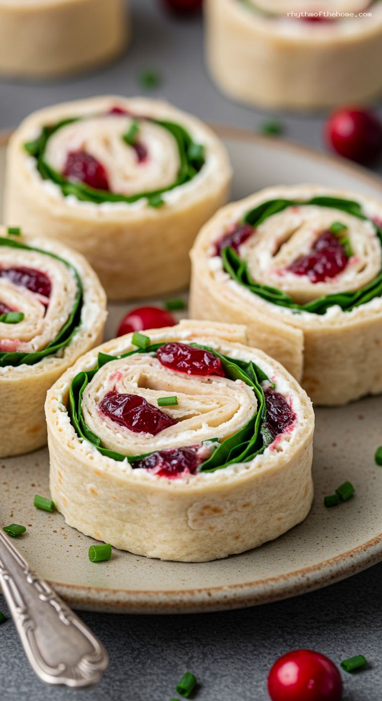 Turkey Cranberry Pinwheels with Cream Cheese and Spinach – Closeup