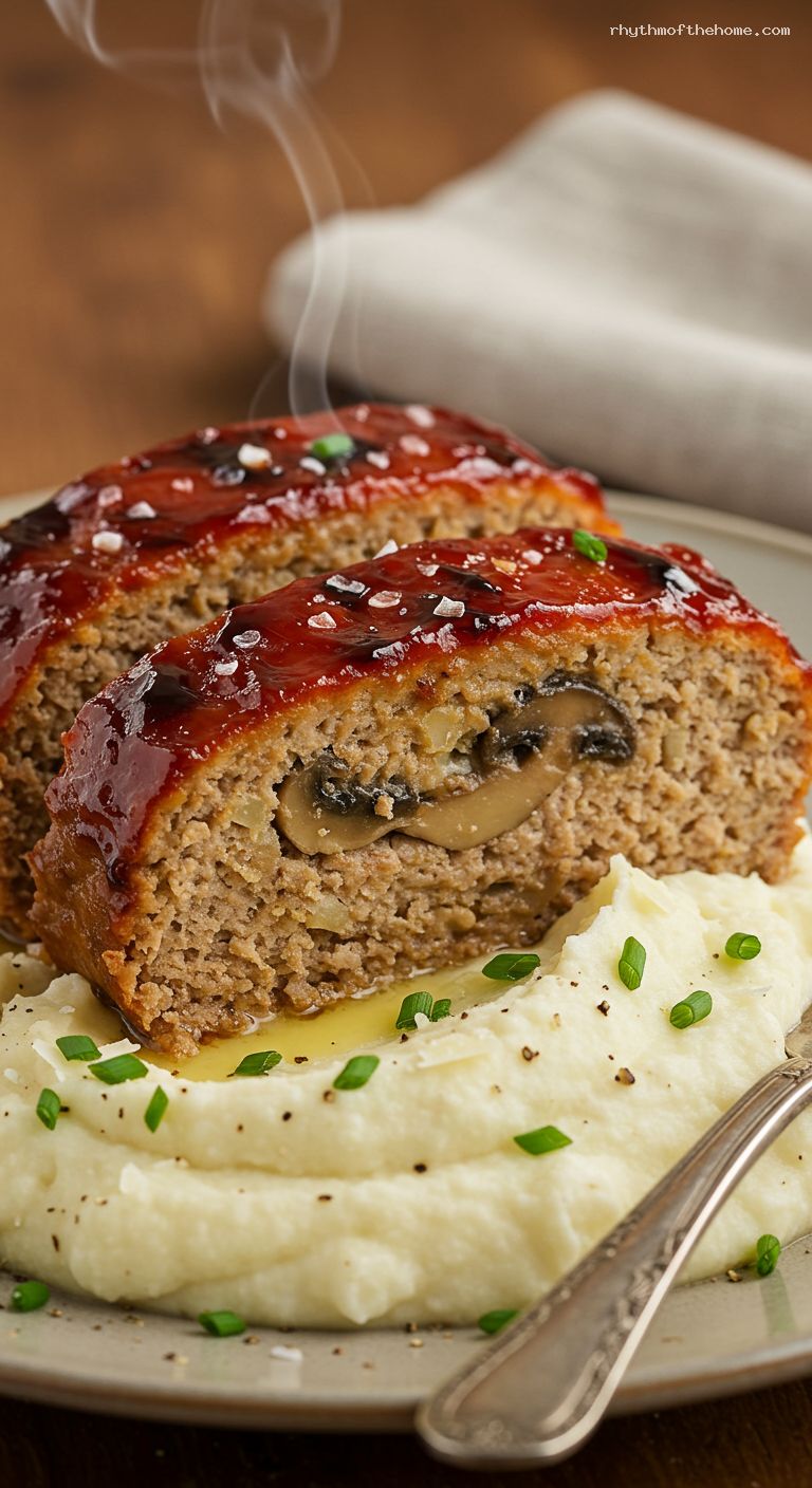 Turkey Meatloaf with Mushrooms and Tomato-Balsamic Glaze – Closeup