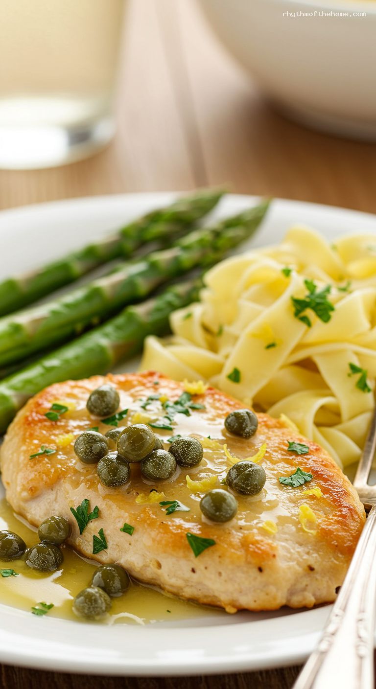 Turkey Piccata Cutlets with Lemon-Caper Butter Sauce – Closeup