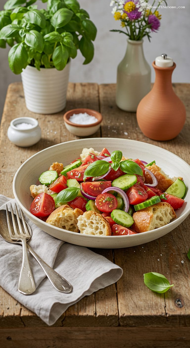 Tuscan Panzanella with Ripe Tomatoes and Basil