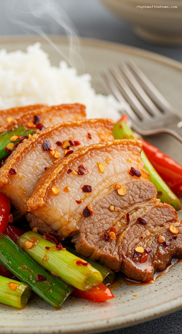 Twice-Cooked Pork with Leeks and Doubanjiang – Closeup