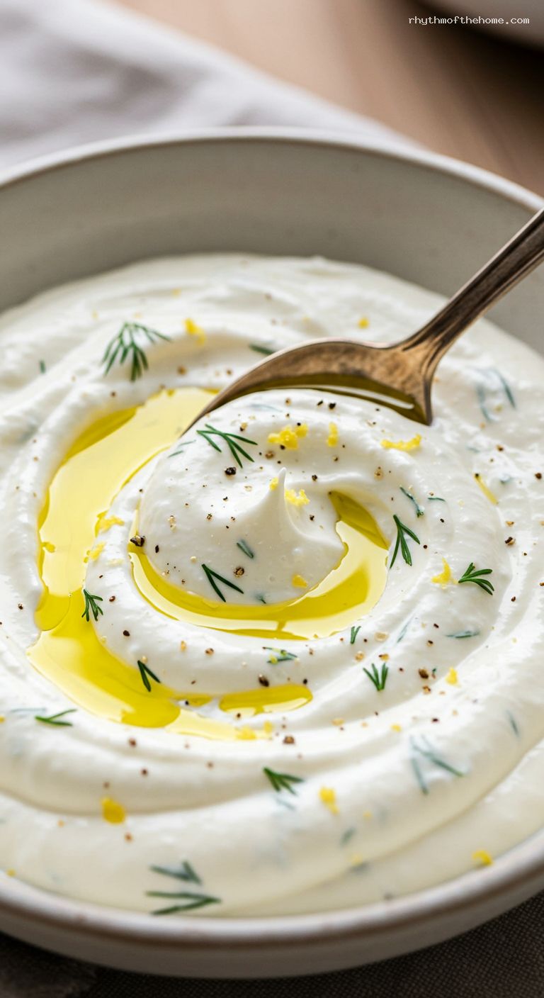 Whipped Feta Lemon-Dill Sauce – Closeup