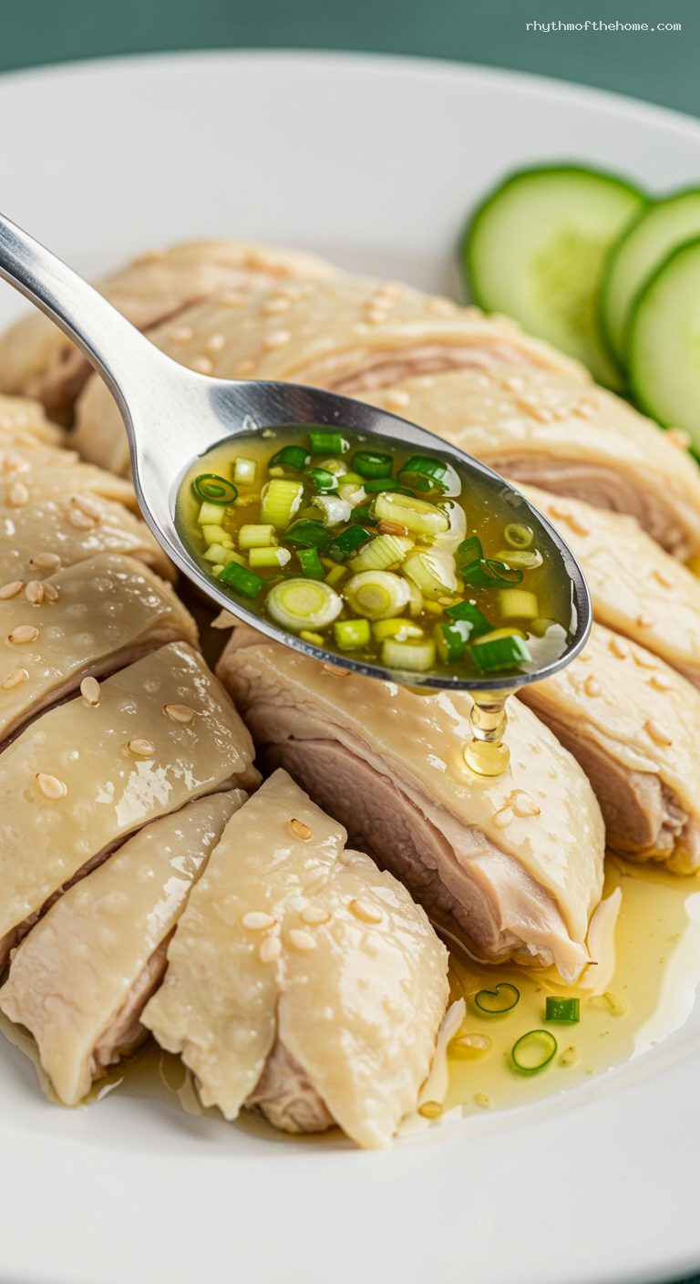 White-Cut Chicken with Ginger-Scallion Oil – Closeup