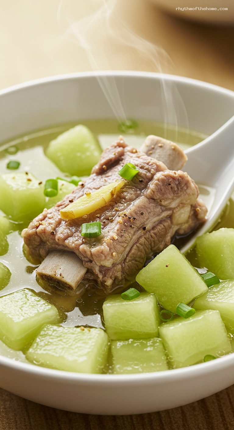 Winter Melon Soup with Pork Ribs and Ginger – Closeup