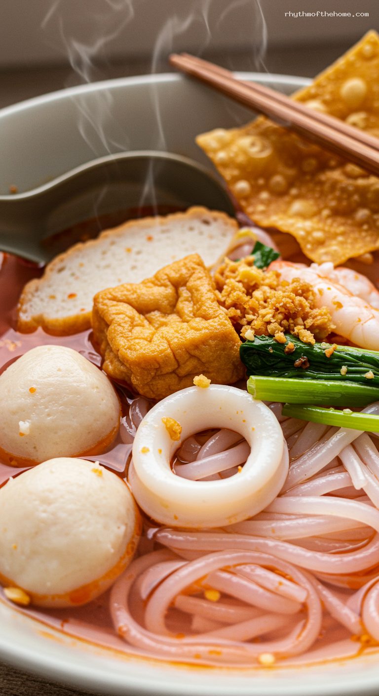Yen Ta Fo: Thai Pink Noodle Soup Recipe – Closeup