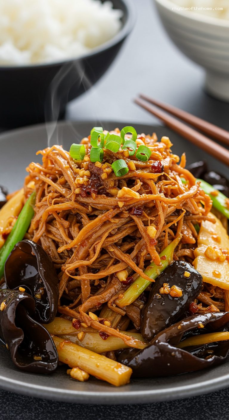 Yu Xiang Rou Si (Shredded Pork with Garlic Sauce) – Closeup
