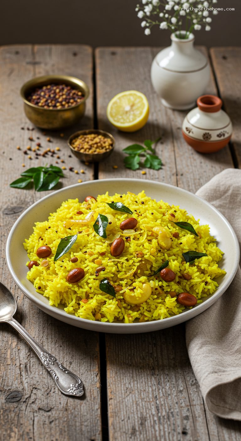 Zesty Lemon Rice (Chitranna) with Peanuts
