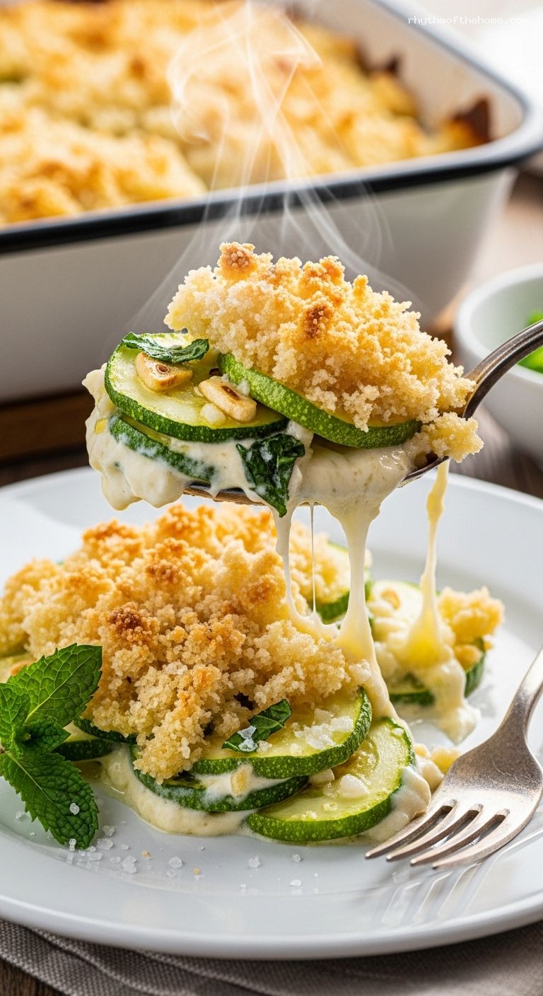Zucchini and Goat Cheese Gratin with Mint – Closeup