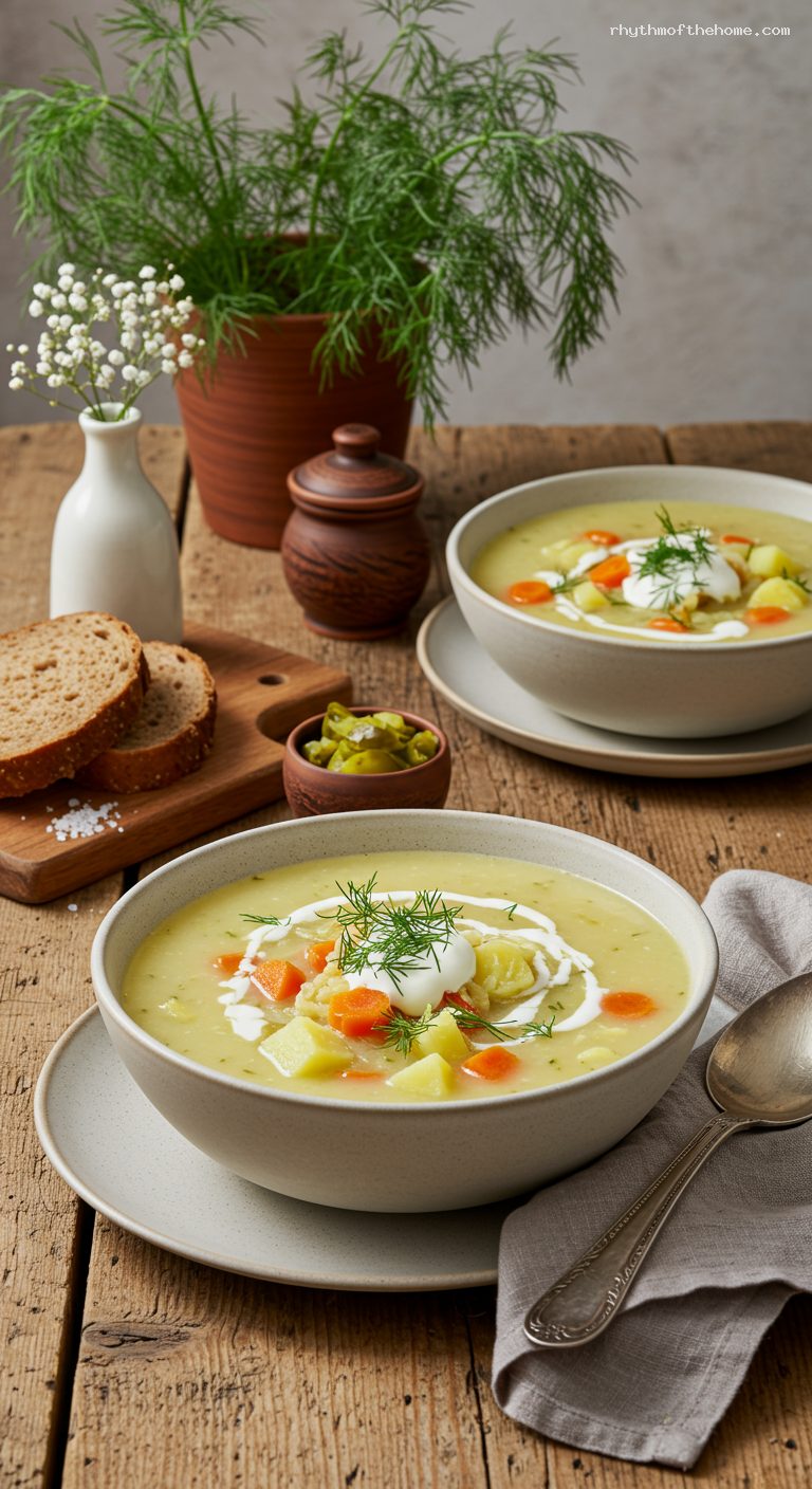 Zupa Ogórkowa: Polish Dill Pickle Soup with Sour Cream