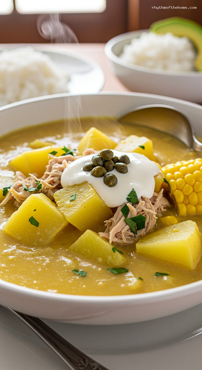 Ajiaco Santafereño: Colombian Chicken and Potato Soup – Closeup