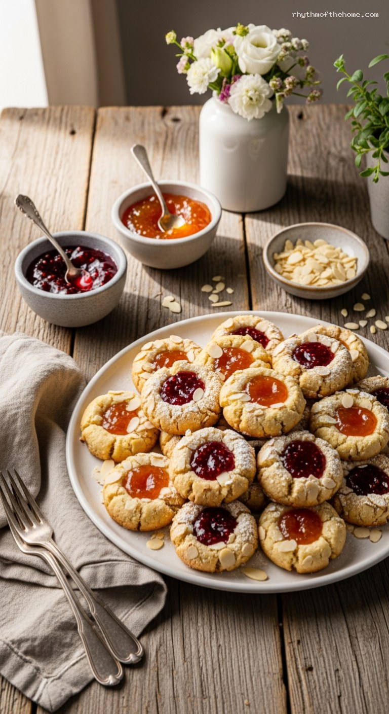 Almond Thumbprint Jam Cookies with Toasted Almonds