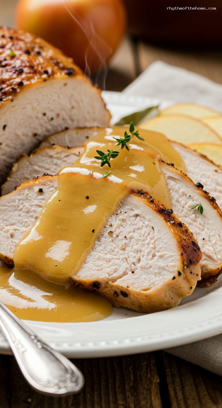 Apple Cider–Brined Roast Turkey with Pan Gravy – Closeup