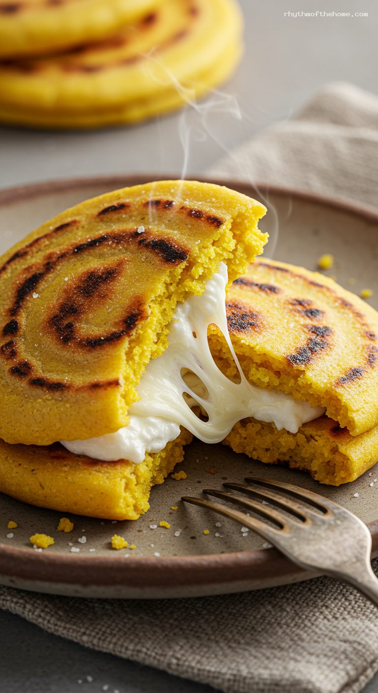 Arepa Boyacense with Melty Cheese Filling – Closeup