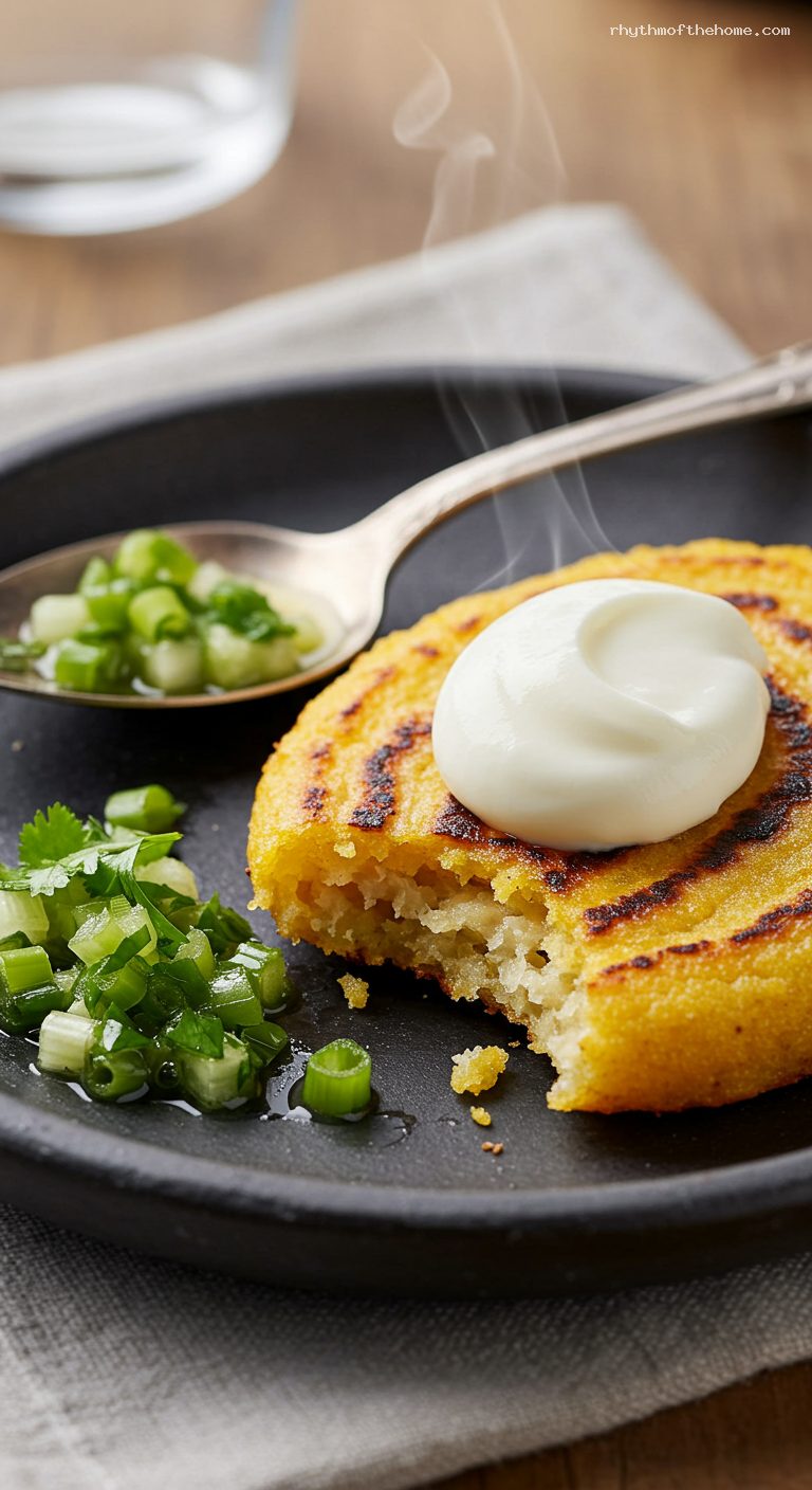 Arepa Santandereana with Suero and Ají – Closeup