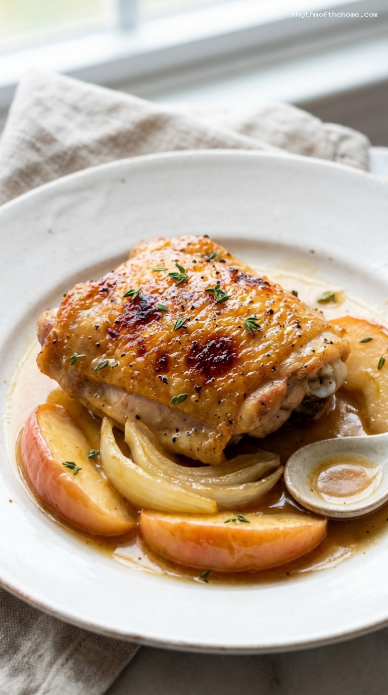 Baked Chicken with Caramelized Apples, Onions, and Thyme – Closeup