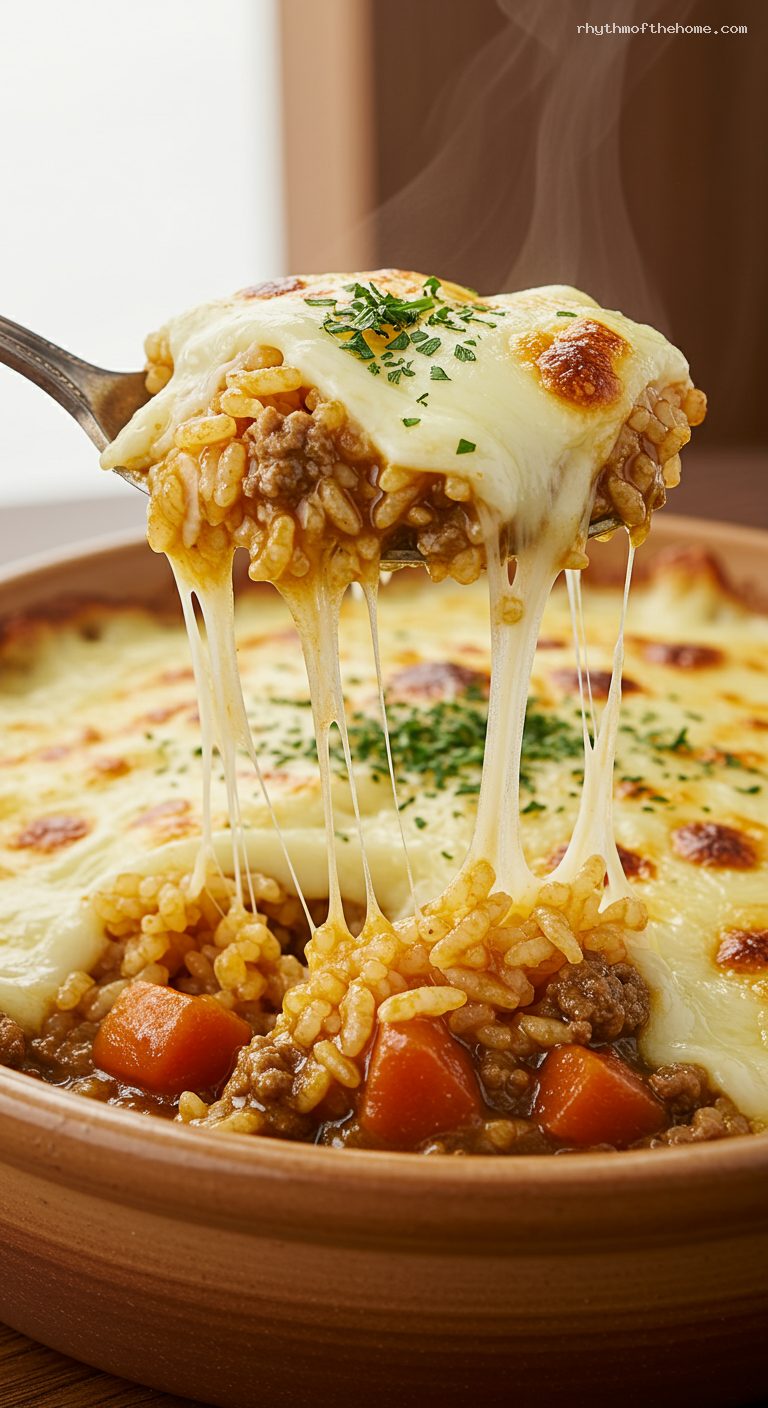 Baked Curry Doria with Buttered Rice and Cheese – Closeup