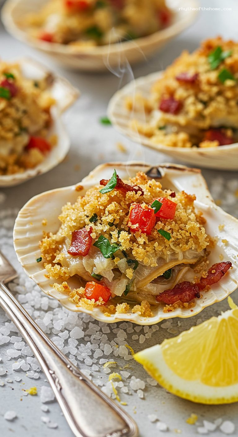Baked Stuffed Clams Casino-Style with Garlic and Herbs – Closeup