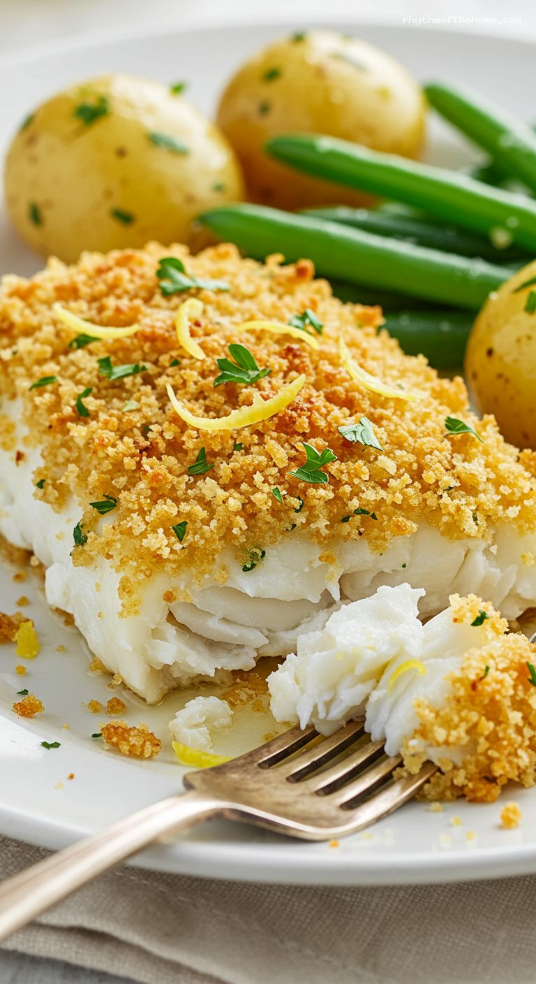 Baked Stuffed Cod with Buttery Ritz Crumbs – Closeup