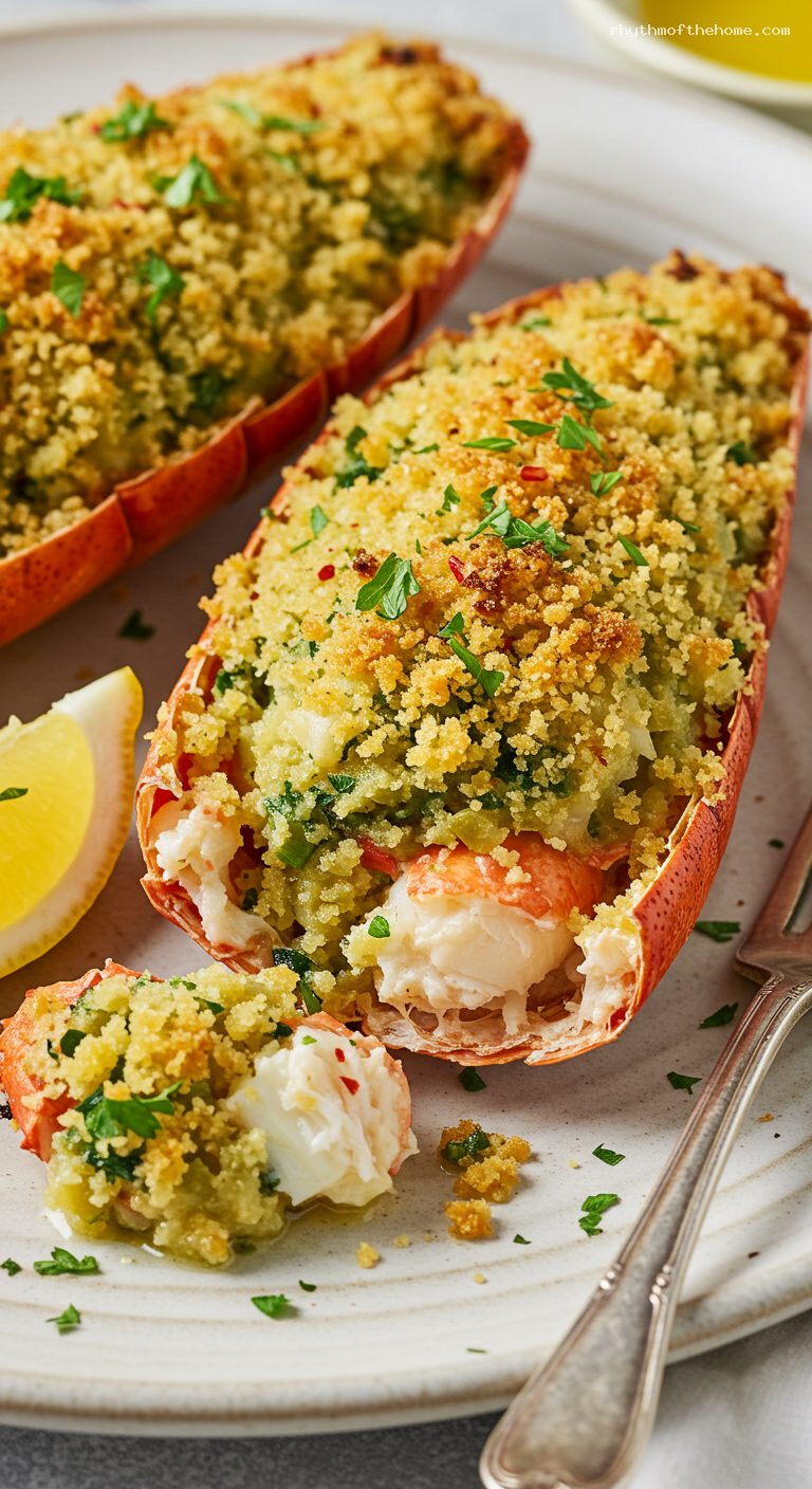 Baked Stuffed Lobster with Buttery Ritz Crumbs – Closeup