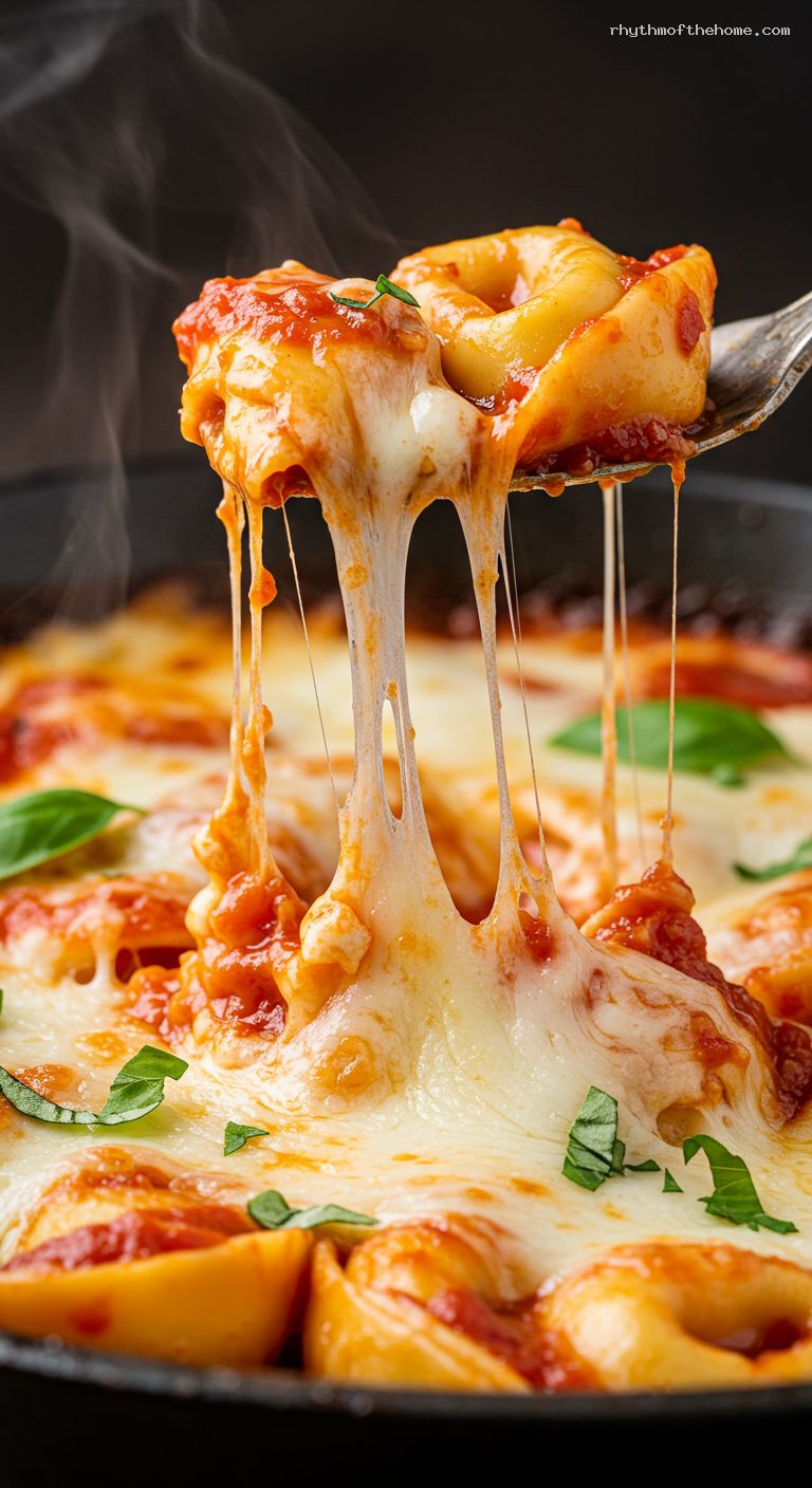 Baked Tortellini al Forno with Ricotta and Mozzarella – Closeup