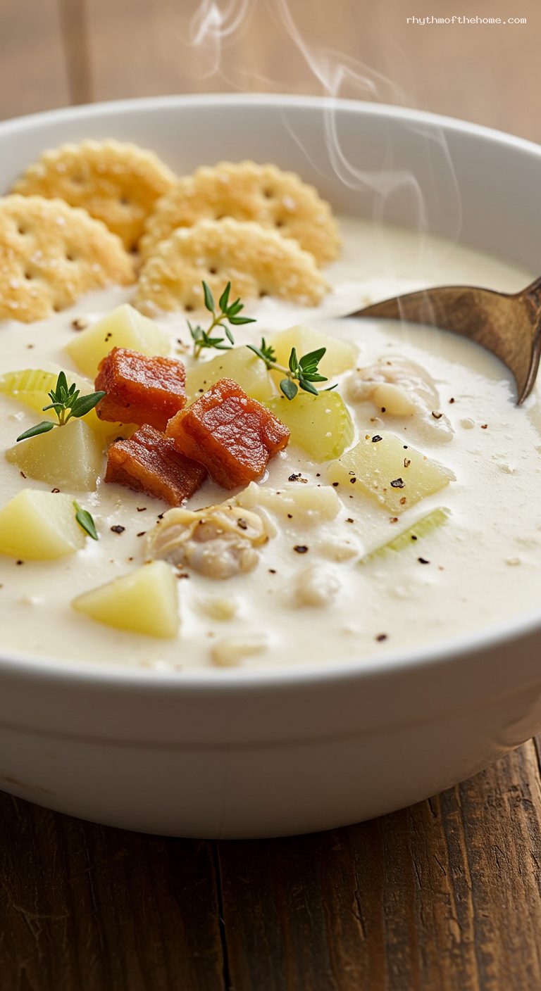 Boston-Style New England Clam Chowder – Closeup