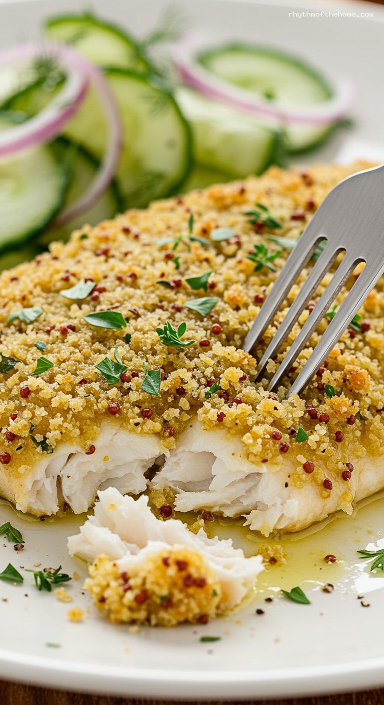 Broiled Bluefish with Mustard-Crumb Crust – Closeup