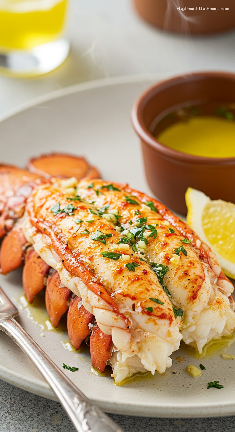 Broiled Lobster Tails with Garlic Lemon Butter – Closeup