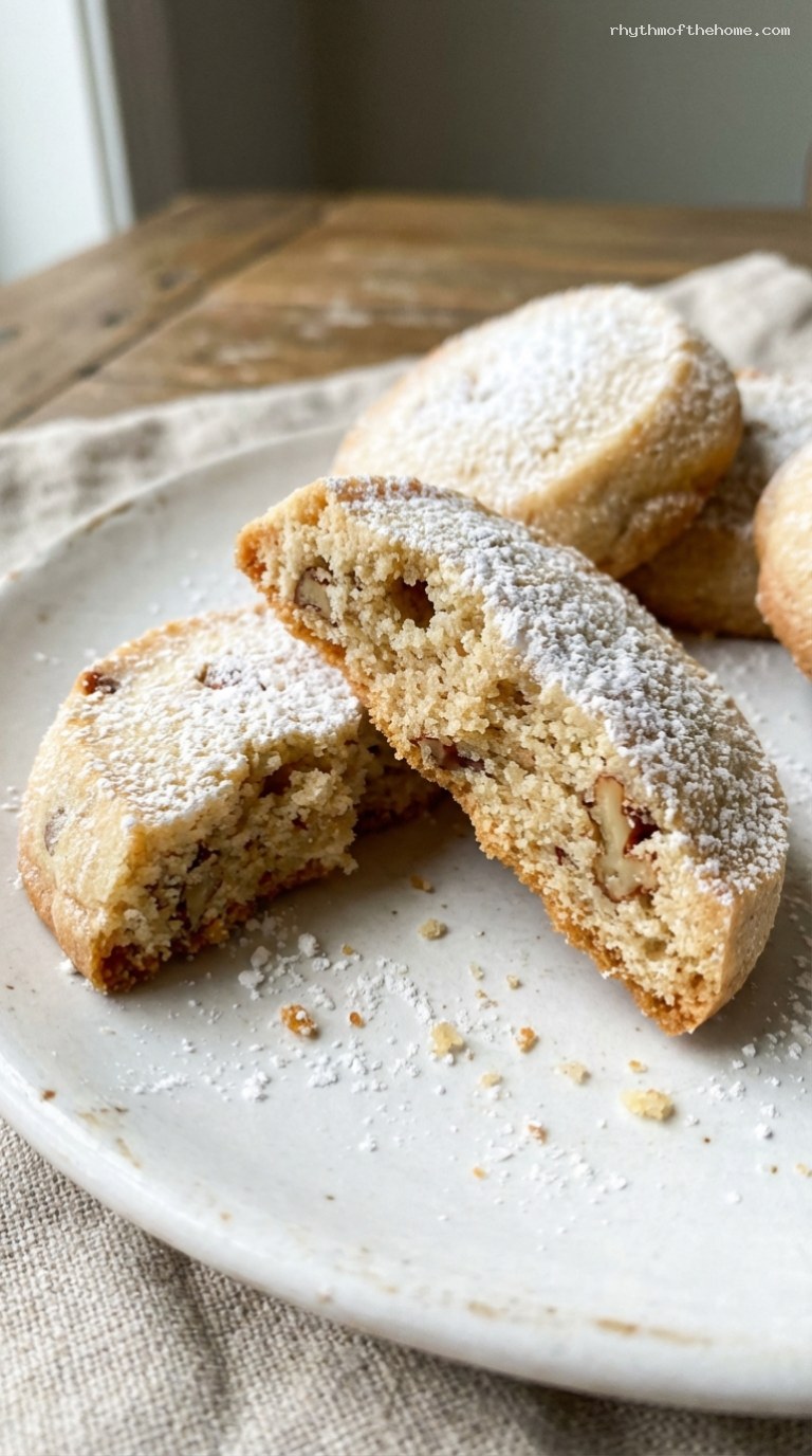 Brown Butter Pecan Sandies Melt-In-Your-Mouth Cookies – Closeup