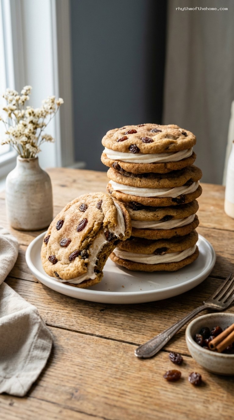 Brown Sugar Cinnamon Raisin Sandwich Cookies with Creamy Filling