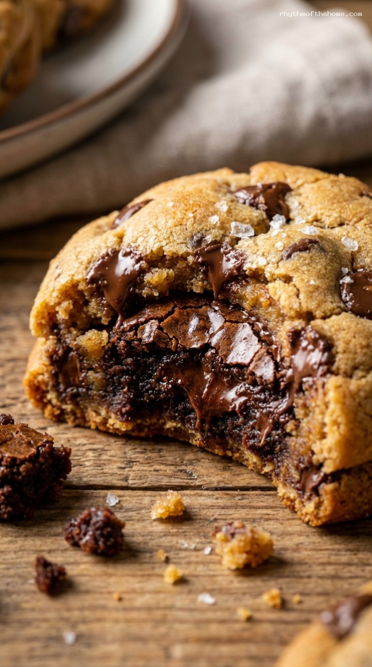 Brownie-Stuffed Chocolate Chip Cookies With Fudgy Centers – Closeup