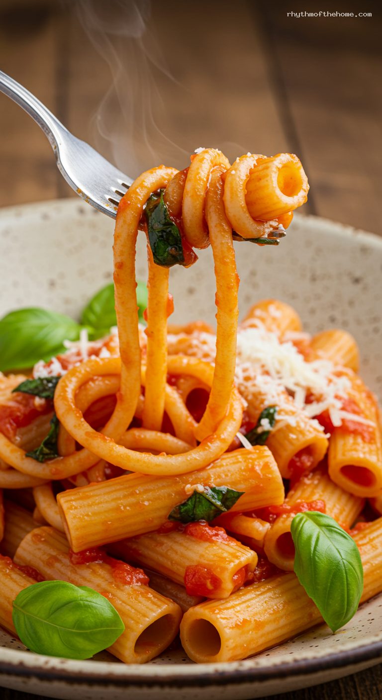 Bucatini with Tomato, Butter, and Onion Sauce – Closeup