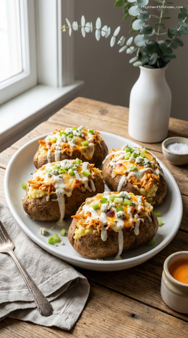 Buffalo Chicken Stuffed Baked Potatoes with Ranch