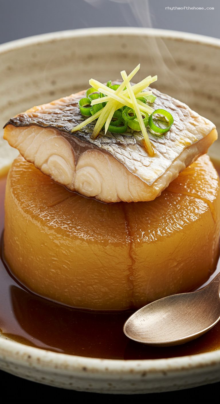 Buri Daikon with Ginger Soy Mirin Braise – Closeup