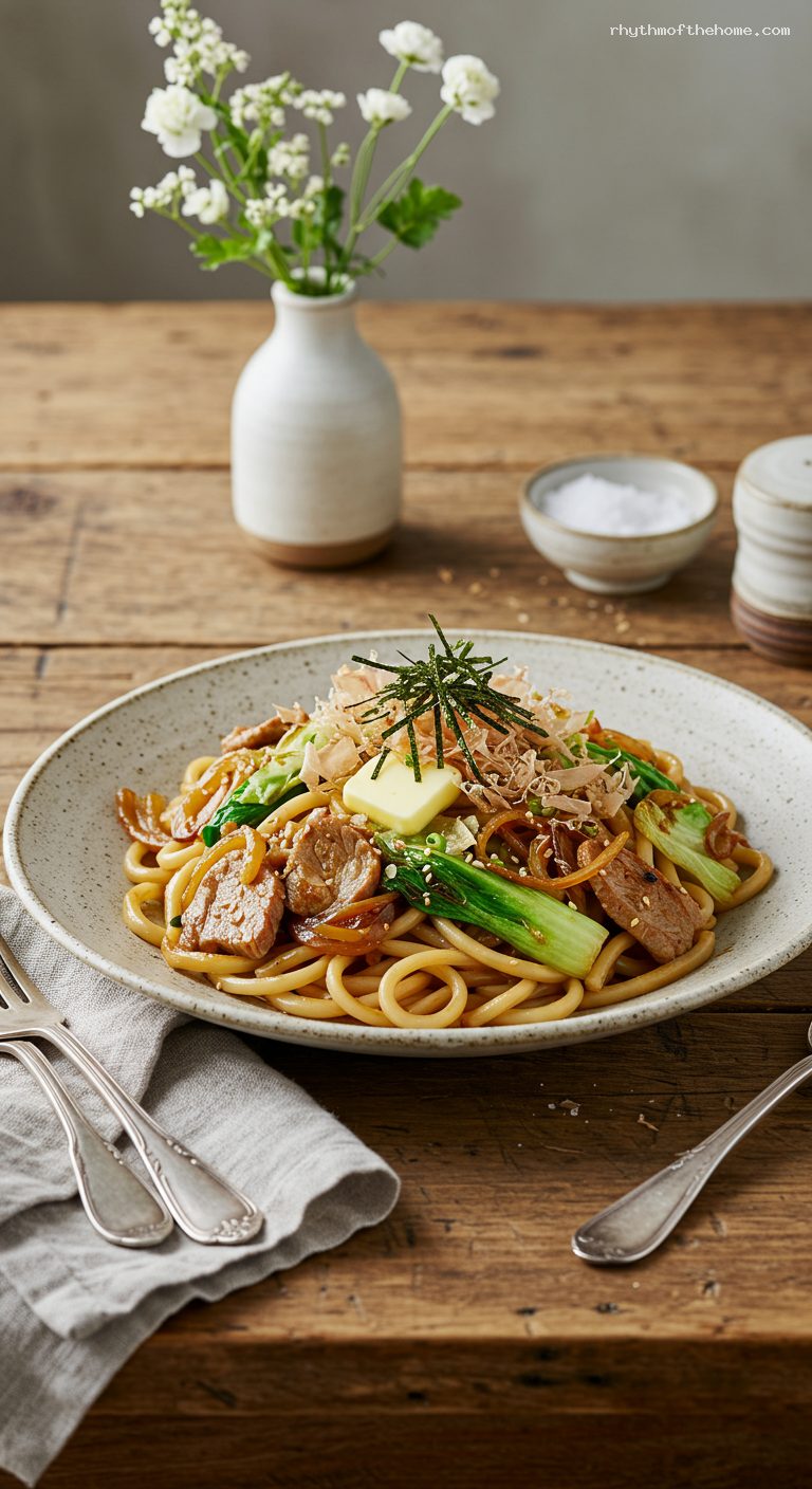 Butter-Finished Yaki Udon with Pork and Cabbage
