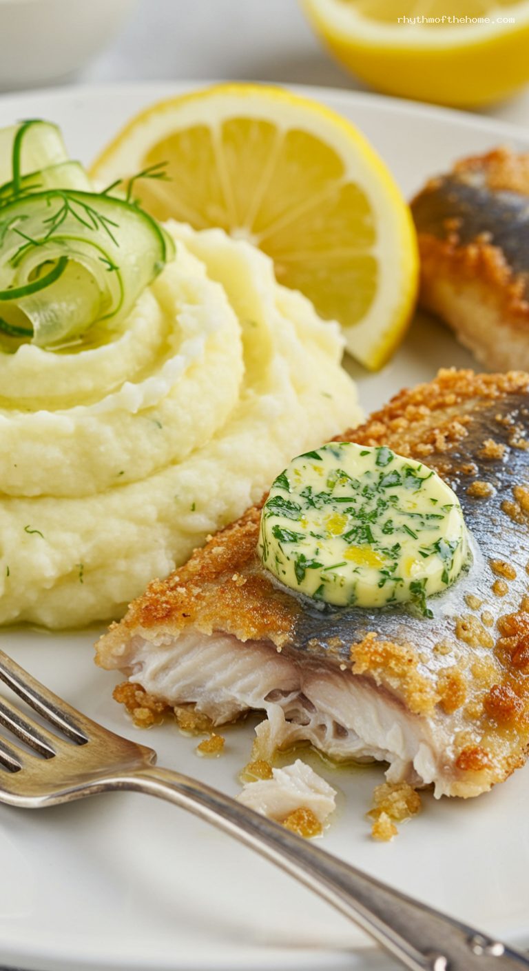 Butter-Fried Baltic Herring with Creamy Mashed Potatoes – Closeup