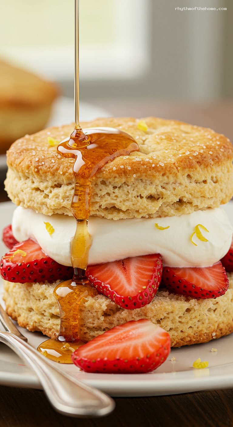 Buttermilk Biscuit Strawberry Shortcake with Maple Whipped Cream – Closeup