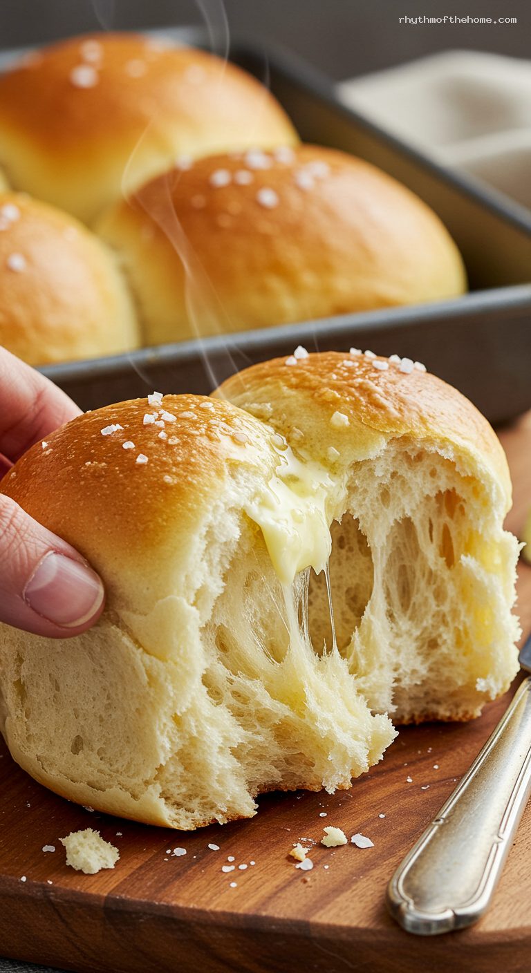Buttery Parker House Rolls with Flaky Sea Salt – Closeup