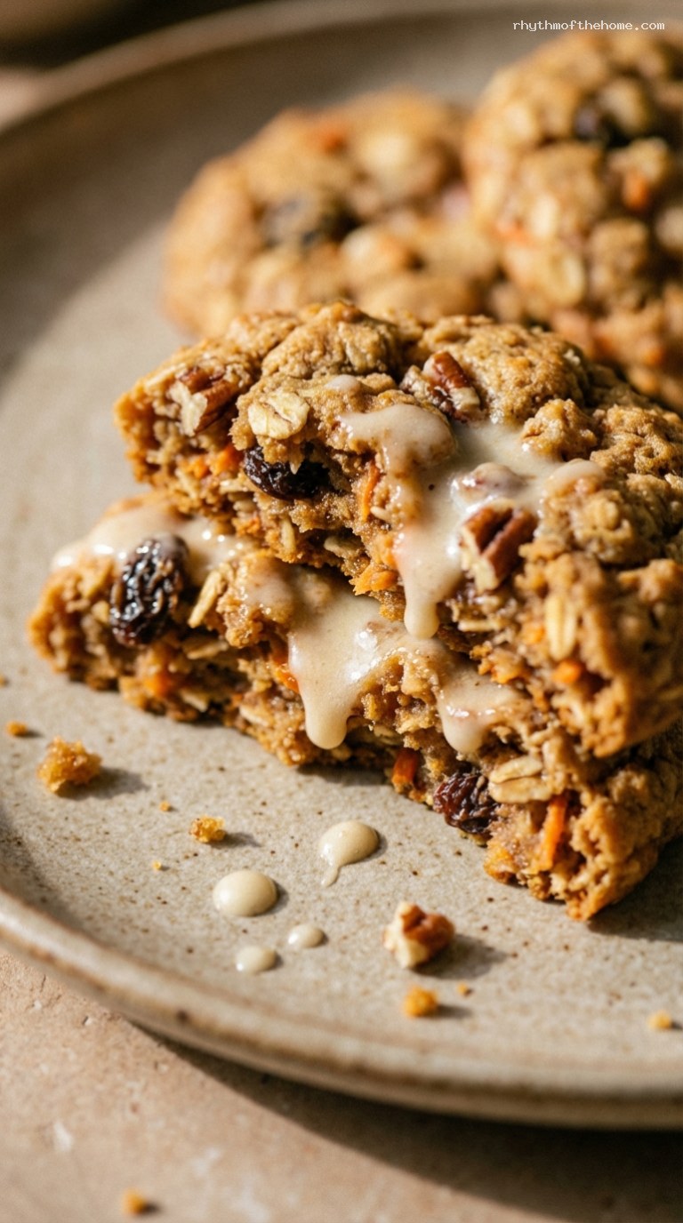 Carrot Cake Oatmeal Cookies with Cream Cheese Glaze – Closeup