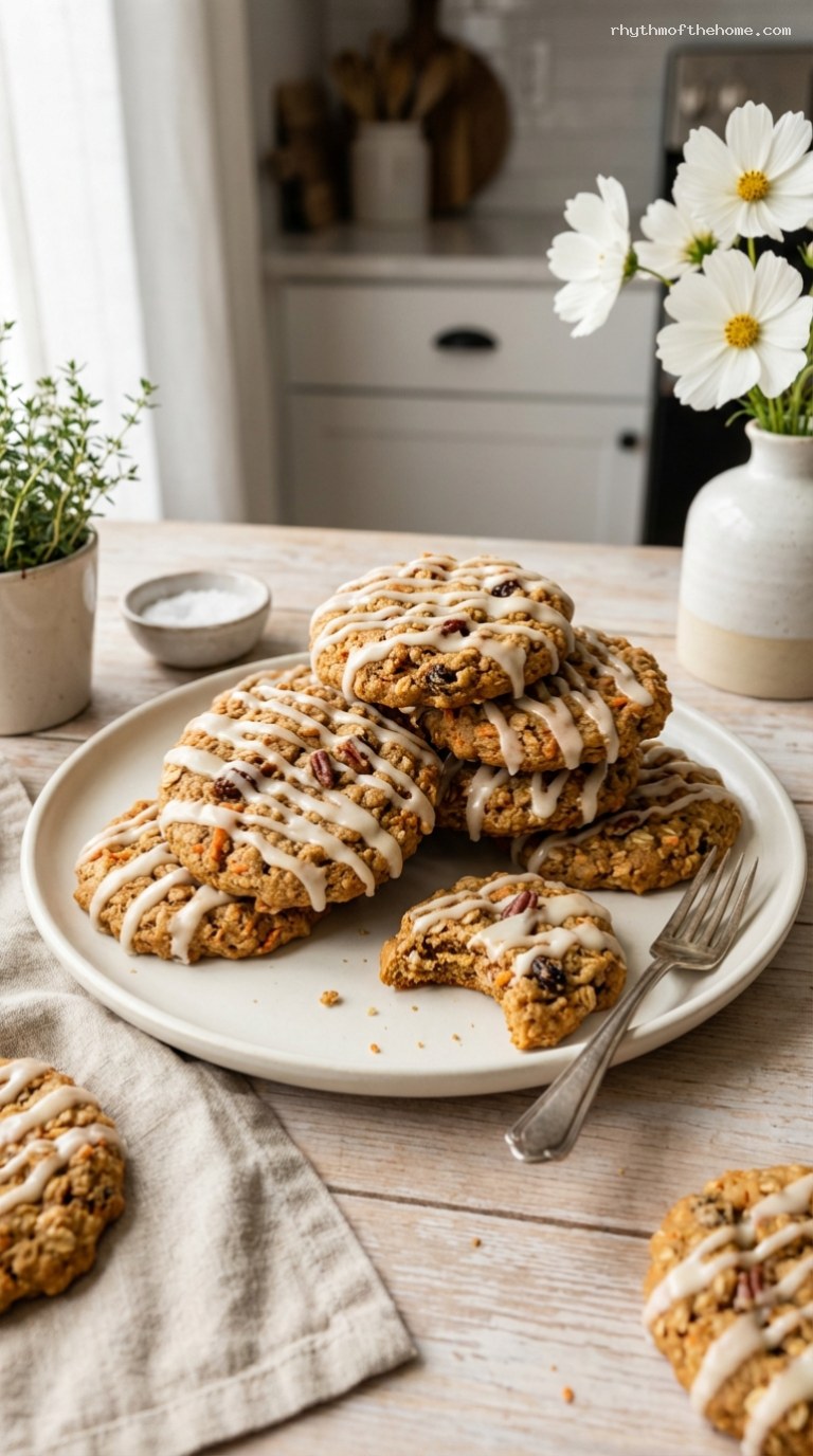 Carrot Cake Oatmeal Cookies with Cream Cheese Glaze