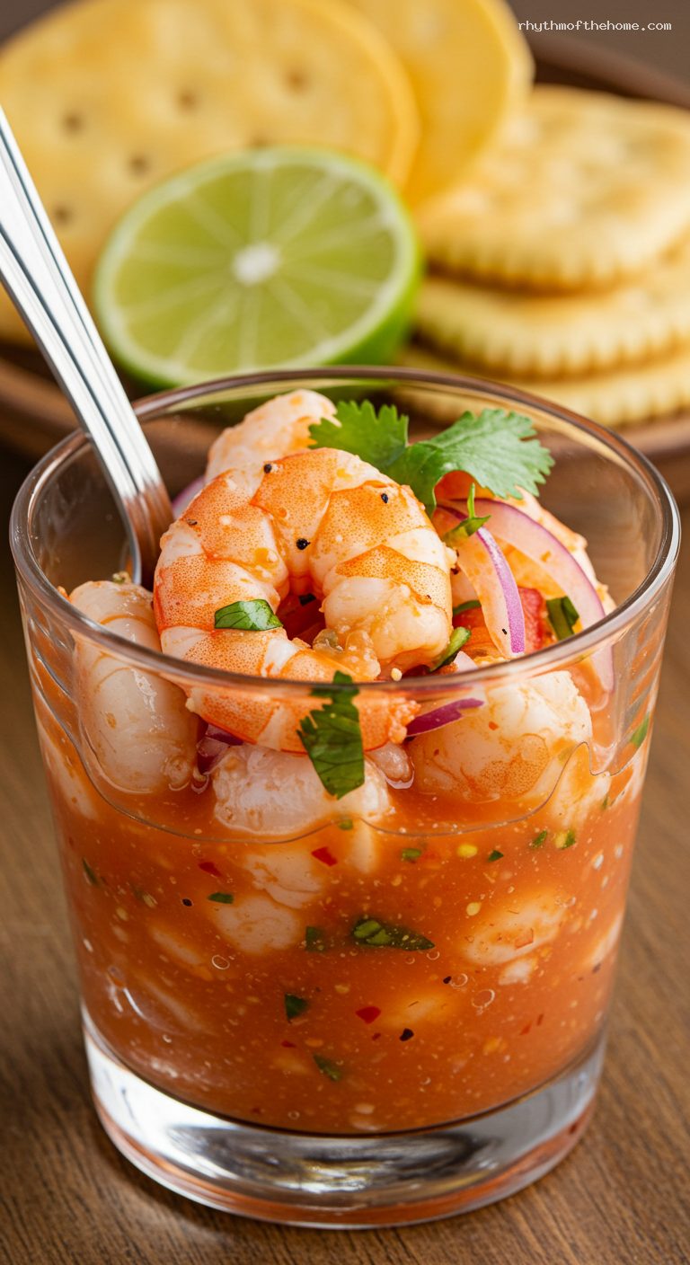 Cartagena-Style Shrimp Ceviche with Saltines – Closeup