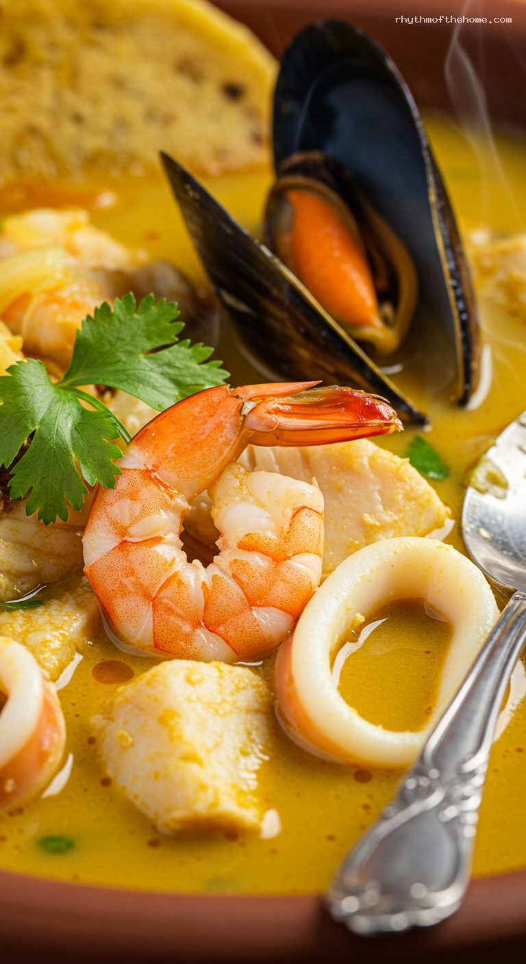 Cazuela de Mariscos with Coconut Milk and Achiote – Closeup