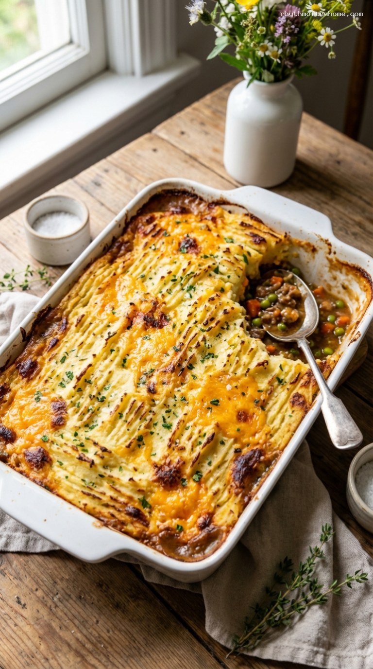 Cheddar-Crusted Shepherd’s Pie With Crispy Potato Topping