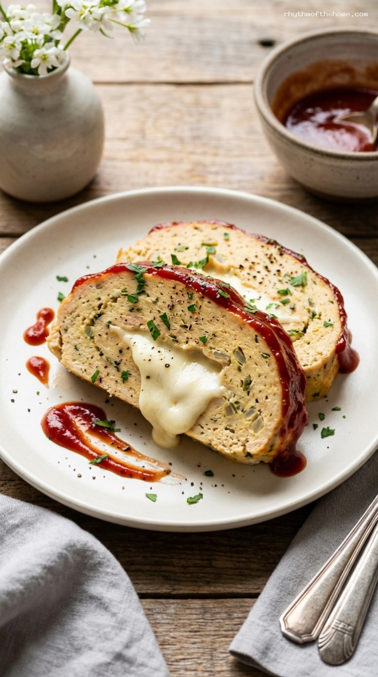 Cheese-Stuffed Turkey Meatloaf with Tangy Tomato Glaze