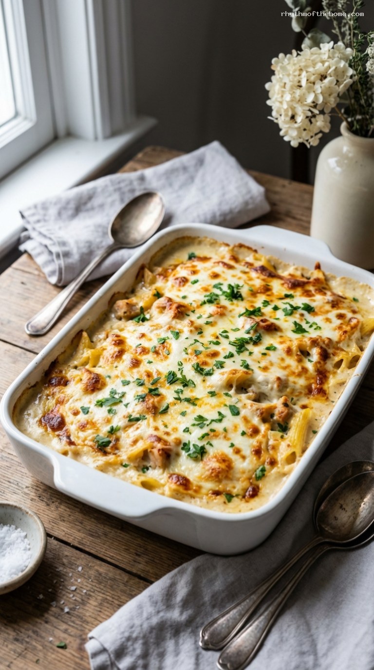 Cheesy Baked Chicken Alfredo Pasta Casserole