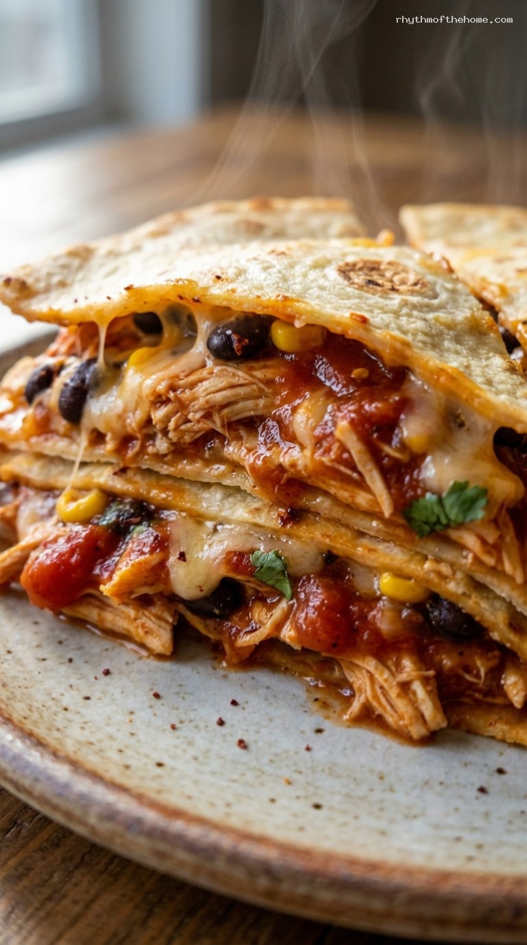 Cheesy Baked Chicken Tortilla Pie – Closeup